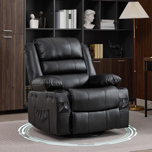 360° Swivel Recliner Chair for Adult, Linen Rocker Chair with 3 Positions/2 Side Pockets/Cup Holders, Manual Nursery Glider Rocking Chair - 1 of 4