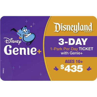 Disneyland Resort 3-Day 1-Park Per Day Ticket with Genie+ Service Ages 10+ $435 Gift Card