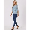 INSPIRE CHIC Women's Round Neck Ruffle 3/4 Sleeve Floral Print Chiffon Blouse - 3 of 4