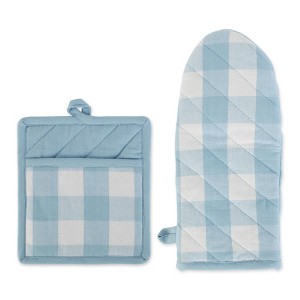 Design Imports  Buffalo Check Oven Mitt & Potholder Kitchen Set 2 Piece, Light Blue, Om 13X6", Ph 9X8" - 1 of 4