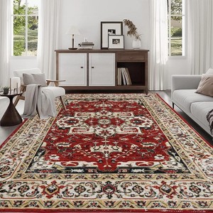Area Rug Vintage Bohemia Large Persian Non-slip Washable Rug For Living Room Kitchen Bedroom Living Room Flower Design Yellow/Red - 1 of 4