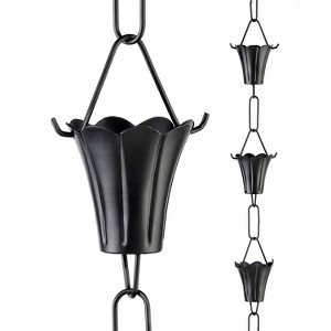Good Directions 8.5' Modern Farmhouse Flouted Flower Aluminum Rain Chain - Black - 1 of 4