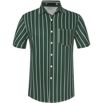 Lars Amadeus Men's Summer Striped Shirts Short Sleeves Button Down Beach Color Block Shirt
