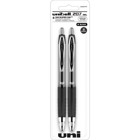 Uni-Ball Signo 207 Gel Pen, Retractable, Medium 0.7 mm, Black Ink, Translucent Black Barrel, 8/Pack