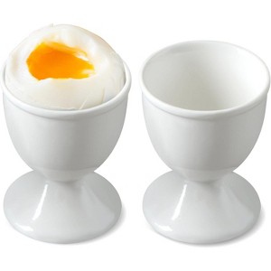 Ceramic Egg Cup Set of 2 White Porcelain Holder for Breakfast Boiled Eggs - 1 of 4