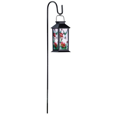 Collections Etc Solar Powered Hummingbird Lantern with Shepherds Hook 4 X 4 X 10.75