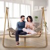 Outdoor Double Upholstered Hammock Swing Chair,Rattan Hammock Chair with Stand And Metal Frame For Patio Balcony,Bedroom-Coolbibila - 3 of 4