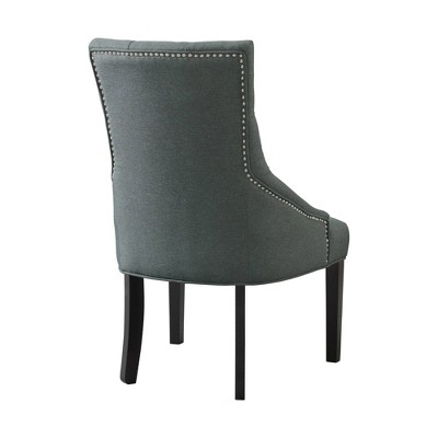 Elegant Gray Tufted Upholstered Side Chair with Black Wooden Legs