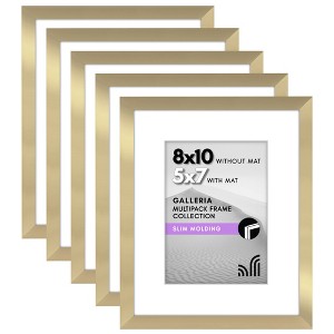 Americanflat 8x10 Picture Frame with Polished Plexiglass, Set of 5, Use as 5x7 Frame with Mat or 8x10 Frame Without Mat, Galleria Collection, Gold - 1 of 1