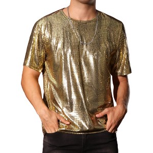 Lars Amadeus Men's Short Sleeves Metallic Animal Printed Disco Party Tee Shirts - 1 of 4