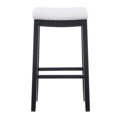 32" White Leather Saddle Style Backless Wood Bar Stool