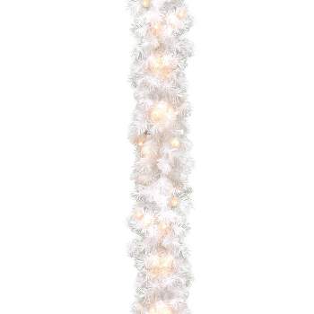 National Tree Company Pre-Lit Artificial Christmas Garland, White, Wispy Willow, White Lights, Plug In, Christmas Collection, 6 Feet