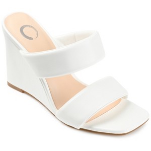 Journee Collection Womens Kailee Tru Comfort Foam Slip On Open Square Toe Wedge Sandals White 9.5 - 1 of 4