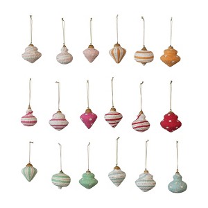Storied Home Handmade Paper Mache Ornament with Metallic Gold Details, Multicolor, Set of 18 - 1 of 1