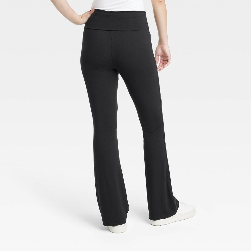 Women&#39;s Fold Over Waistband Flare Leggings with Pockets - A New Day&#8482; Black, 3 of 5
