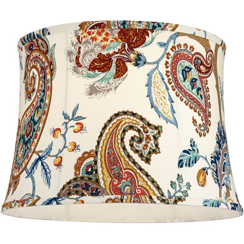 Springcrest Set of 2 Drum Print Lamp Shades Multi-Color Paisley Medium 14" Top x 16" Bottom x 11.5" High Spider Harp and Finial, 4 of 8