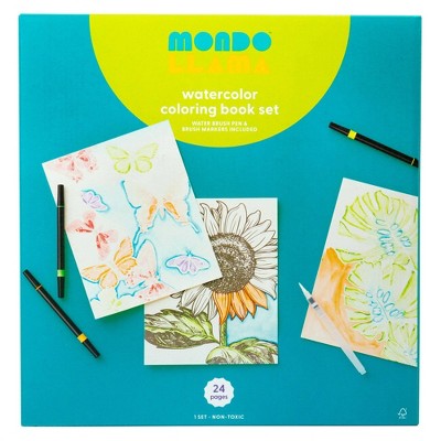 24pg Watercolor Coloring Book Set Floral and Fauna - Mondo Llama&#8482;