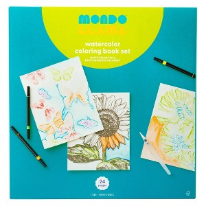 24pg Watercolor Coloring Book Set Floral and Fauna - Mondo Llama™: Adult DIY Art Kit with Markers, 8 Pieces - 1 of 4
