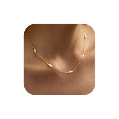 Turandoss Gold Pearl Necklaces for Women - Dainty 18k Gold Pearl Choker Pearl Necklace, Prom Jewelry Gifts, Bridal Bridesmaid Wedding Gifts, 15+2.5In
