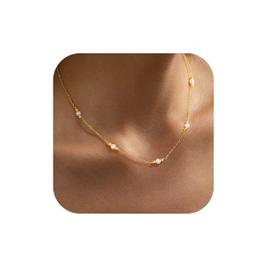 Turandoss Gold Pearl Necklaces for Women - Dainty 18k Gold Pearl Choker Pearl Necklace, Prom Jewelry Gifts, Bridal Bridesmaid Wedding Gifts, 15+2.5In - 1 of 4