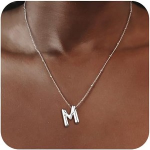 Sterling Silver Balloon Letter Necklace Satellite Bead Chain Personalized Gift - 1 of 4