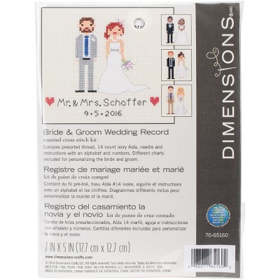 Dimensions Mini Counted Cross Stitch Kit 7"X5"-Bride & Groom Record (14 Count)