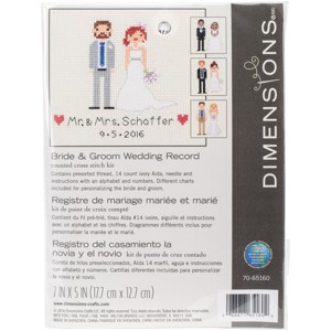 Dimensions Mini Counted Cross Stitch Kit 7"X5"-Bride & Groom Record - 1 of 3