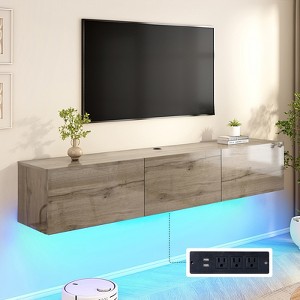 AMERLIFE Floating TV Stand with LED Lights and Power Outlet for TVs Up to 80" - 1 of 4