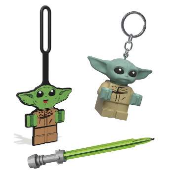 LEGO Star Wars Lightsaber Gel Pen Green Ink with Baby Yoda Grogu Bag Tag and Keychain Gift Set