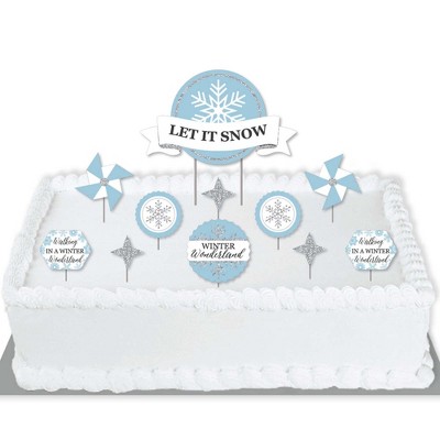 Big Dot of Happiness Winter Wonderland - Snowflake Holiday Party and Winter Wedding Cake Decorating Kit - Let It Snow Cake Topper Set - 11 Pieces