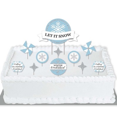 Big Dot of Happiness Winter Wonderland - Snowflake Holiday Party and Winter Wedding Cake Decorating Kit - Let It Snow Cake Topper Set - 11 Pieces