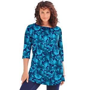 Roaman's Women's Plus Size Boatneck Ultimate Tunic With Side Slits - 1 of 4