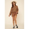 Slickblue Taupe Faux Leather Shorts for Women - Paperbag Waist with Belt, Side Pockets, Size S-L - 3 of 4