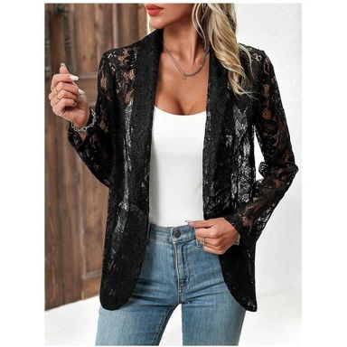 YESFASHION Women's Long Sleeve Floral Lace Open Front Blazer