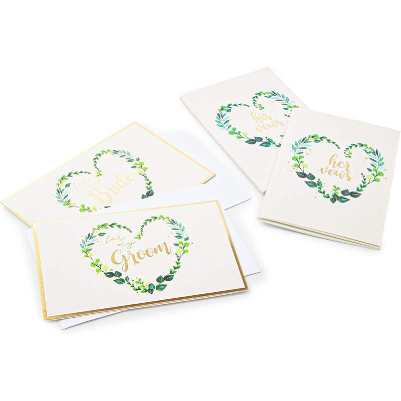 Pipilo Press 2 Wedding Vow Books with 2 Greeting Cards Set, Garland Wreath Heart Print, 3 of 10