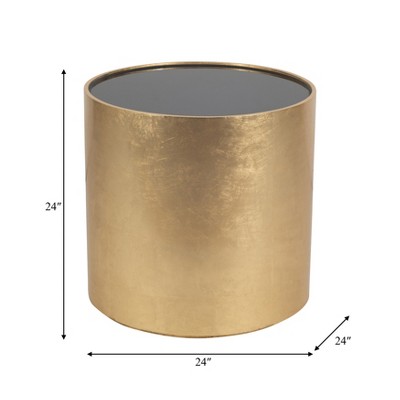 Gold and Black Glass Round Wood Side Table, 24"
