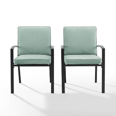 Kaplan Outdoor Dining Chairs with Green Cushions, Set of 2