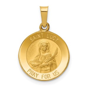 Black Bow Jewelry 14k Yellow Gold Hollow St. Lucy Medal Pendant - 1 of 4