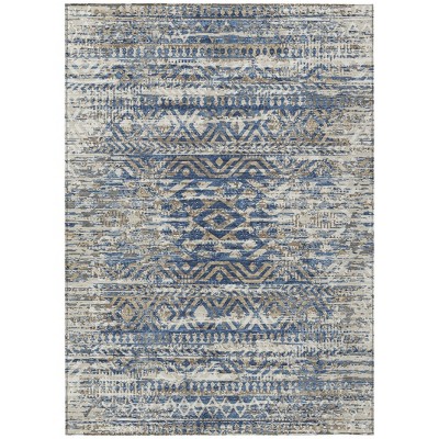 Blue And Beige Moroccan Washable Indoor Outdoor Area Rug