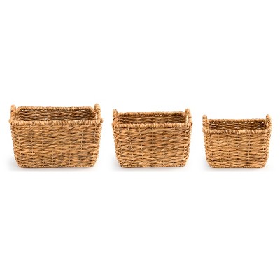 DEMDACO Rectangle Braided Baskets with Handle - 3 Assorted brown