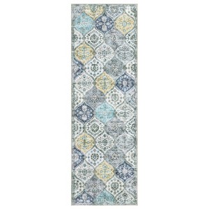 Washable Vintage Floral Living Room Bedroom Rugs, Distressed Print Farmhouse Carpet for Dining Room Kitchen, Retro Accent Home Decor Rugs - 1 of 4