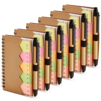 Juvale 6 Pack Bulk Kraft Paper Spiral Notepad with Pen and Sticky Notes, Lined, Colored Index Tab, 69 Sheets, 4 x 5.5 In