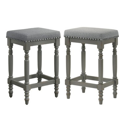 Dsvimoy Counter and Bar Stool Rustic Wooden Set of 2 with Velvet Padded Seat for Farmhouse Dining, Gray, 30.51"*18.9"*9.45"