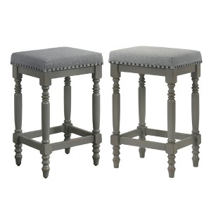 DSVIMOY Counter and Bar Stool Rustic Wooden Set of 2 with Velvet Padded Seat for Farmhouse Dining, Gray, 30.51"*18.9"*9.45" - 1 of 4