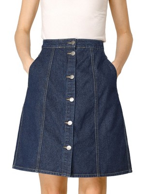 Allegra K Women's Elastic Back Short Button Down Denim Skirts with Pockets