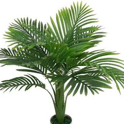 36" Green Artificial Palm Tree in White Textured Plastic Pot