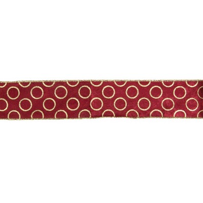 Northlight Red and Gold Circle Wired Christmas Craft Ribbon 2.5" x 16 Yards