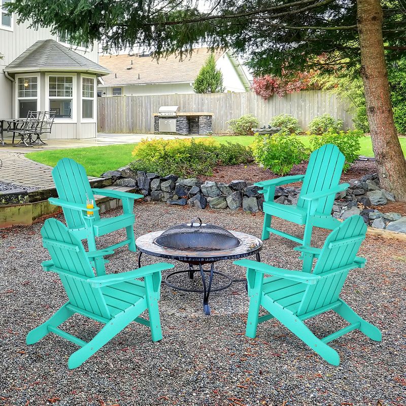 Costway Patio Adirondack Chair Weather Resistant Garden Deck W/Cup Holder White\Black\Grey\Turquoise, 3 of 9