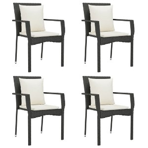 vidaXL 4 pcs Poly Rattan Patio Chairs with Cushions - Durable, Comfortable and Weather-Resistant Outdoor Seats - Black and Cream White - 1 of 4