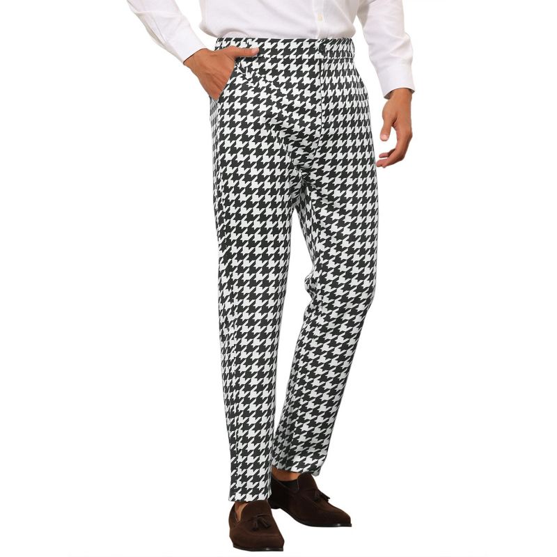 Lars Amadeus Men's Big and Tall Flat Front Houndstooth Dress Trousers, 1 of 6